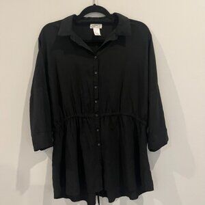L Space Button Front Wrap Coverup Tunic | Black | Size XS-S